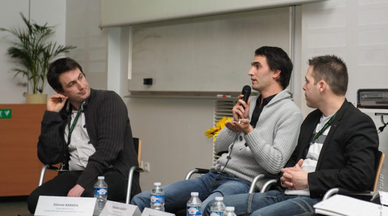 3 des intervenants du colloque. Ici, Étienne Barada (JA Midi-Pyrénées), Sébastien Albouy (éleveur laitier du 31) et Bruno Montourcy (JA 12)