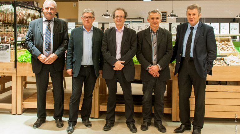 Jean-François Renoux (Arterris), Gérard Pargade (Vivadour), Jean-Claude Peyrecave (Val de Gascogne), Pierre Lafragette (Ferme de Figeac) et Thierry Blandinières (InVivo), les 5 fondateurs du 1er magasin Frais d'Ici.